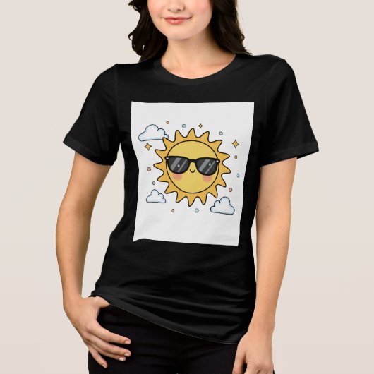 Happy Smiling Sun Cartoon - Minimalist Kawaii Suns トライブレンドTシャツ (正面)