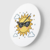 Happy Smiling Sun Cartoon - Minimalist Kawaii Suns ラージ壁時計 (傾斜)