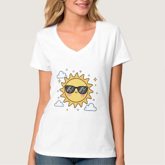 Happy Smiling Sun Cartoon - Minimalist Kawaii Suns Tシャツ (正面)