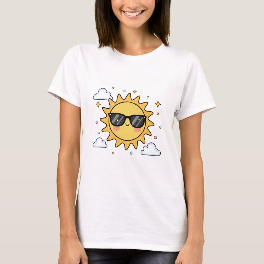 Happy Smiling Sun Cartoon - Minimalist Kawaii Suns Tシャツ (正面)