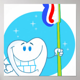 Happy Smiling Tooth With Toothbrush ポスター