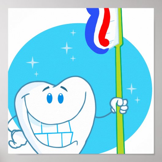 Happy Smiling Tooth With Toothbrush ポスター (正面)