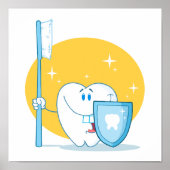 Happy Smiling Tooth With Toothbrush And Shield ポスター (正面)