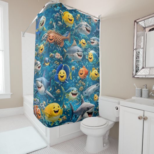 happy smiling under sea creatures, shower curtain  シャワーカーテン (インサイチュ)