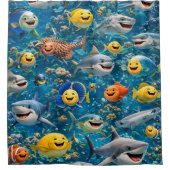 happy smiling under sea creatures, shower curtain  シャワーカーテン (正面)