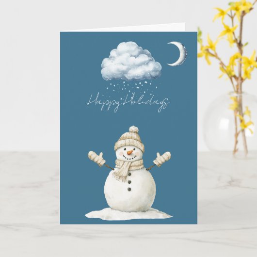 Happy Snowman Christmas カード (黄色い花)