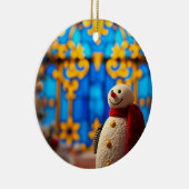 Happy Snowman Christmas – Blue Faux Stained Glass セラミックオーナメント (右)