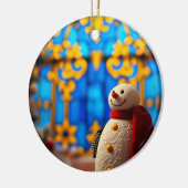 Happy Snowman Christmas – Blue Faux Stained Glass セラミックオーナメント (左)