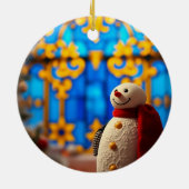 Happy Snowman Christmas – Blue Faux Stained Glass セラミックオーナメント (裏面)