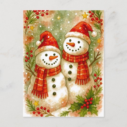 Happy Snowman Friends Christmas Holiday Postcard シーズンポストカード (正面)