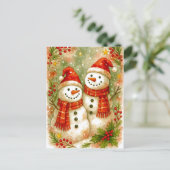 Happy Snowman Friends Christmas Holiday Postcard シーズンポストカード (スタンド正面)