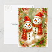 Happy Snowman Friends Christmas Holiday Postcard シーズンポストカード (正面/裏面)
