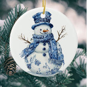 Happy Snowman Snowflakes Blue White Chinoiserie  招待状