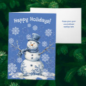 Happy Snowman Snowflakes Blue White Personalized シーズンカード