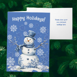 Happy Snowman Snowflakes Blue White Personalized シーズンカード