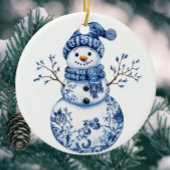 Happy Snowman Snowflakes Blue White Personalized シーズンカード