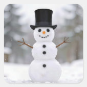 Happy Snowman Wearing a Top Hat スクエアシール (正面)