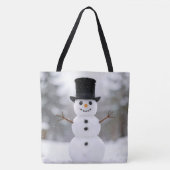 Happy Snowman Wearing a Top Hat トートバッグ (正面)