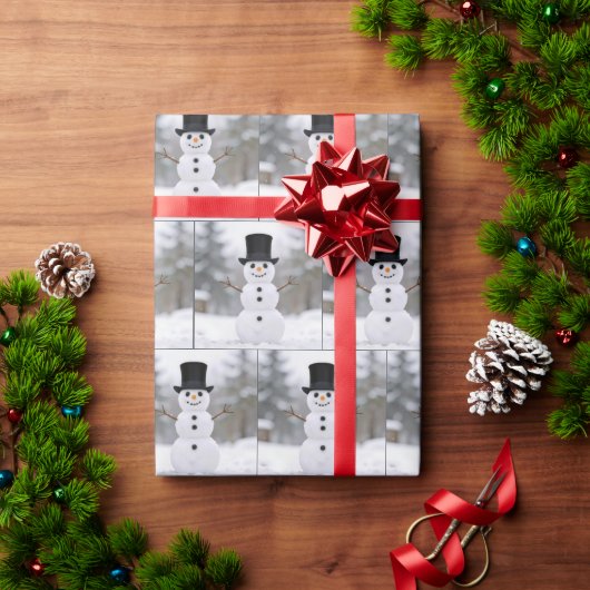 Happy Snowman Wearing a Top Hat ラッピングペーパー (クリスマスギフト)