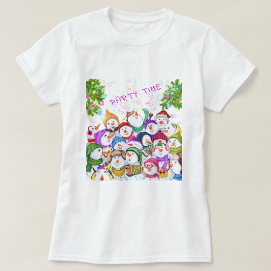 Happy SnowmansクリスマスTシャツ Tシャツ (デザイン正面)