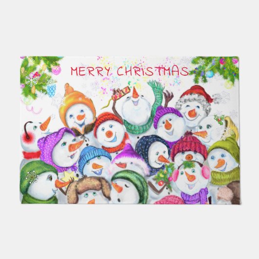 Happy Snowmans Christmas Doormat ドアマット (正面)