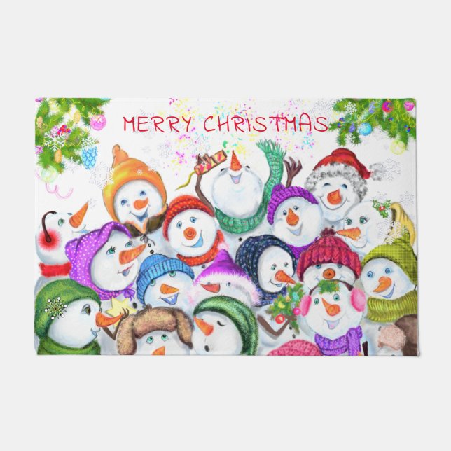 Happy Snowmans Christmas Doormat ドアマット (正面)