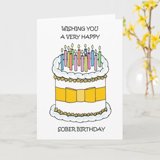 Happy Sober Birthday カード (黄色い花)