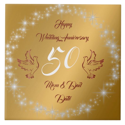 Happy Sparkly Customize Gold 50th Anniversary タイル (正面)