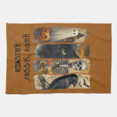 Happy "Spooky" Halloween Pumpkin Skeleton Crow キッチンタオル (横)