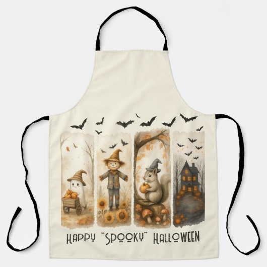 Happy "Spooky" Halloween Scarecrow Squirrel House エプロン (正面)