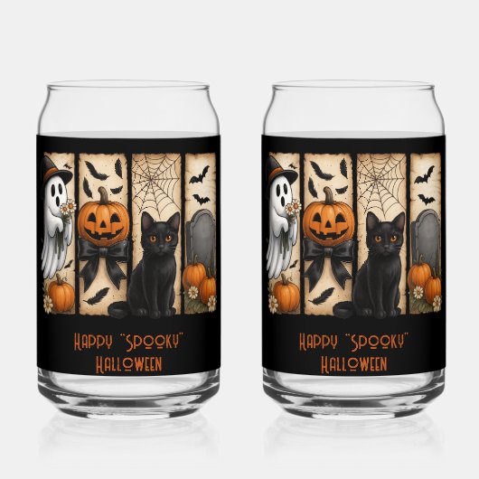 Happy Spooky Halloween Scenes Drinkware Set ガラス缶 (正面)