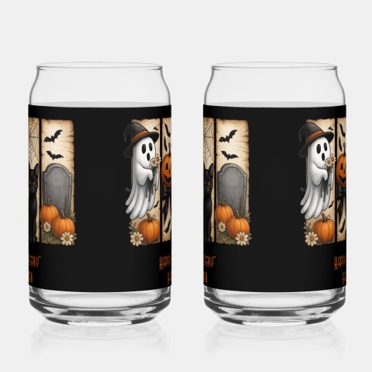 Happy Spooky Halloween Scenes Drinkware Set ガラス缶 (左)