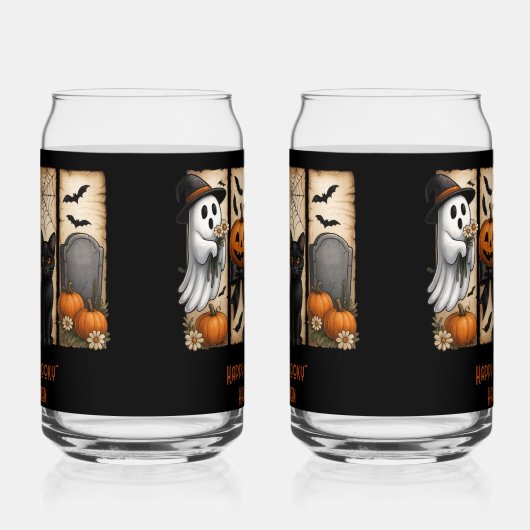 Happy Spooky Halloween Scenes Drinkware Set ガラス缶 (右)