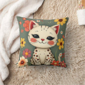 Happy Spotted Kitty with Flowers クッション (ブランケット)