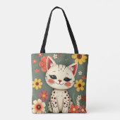 Happy Spotted Kitty with Flowers トートバッグ (裏面)