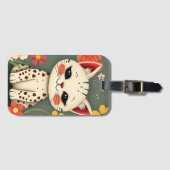 Happy Spotted Kitty with Flowers ラゲッジタグ (正面横)