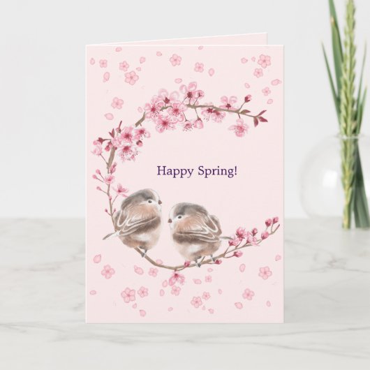 Happy Spring! 桜とかわいいすずめの春のあいさつ♡ カード (正面)