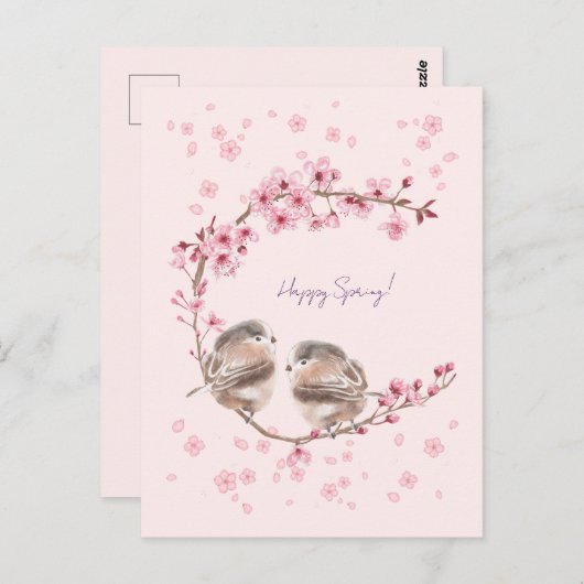 Happy Spring! 桜とかわいいすずめの春のあいさつ♡ ポストカード (正面/裏面)