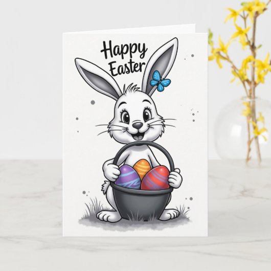 Happy Spring Bunny Egg Card カード (黄色い花)
