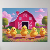 Happy Spring Chicks in Barnyard ポスター (正面)