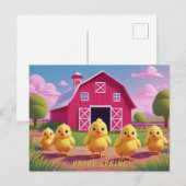 Happy Spring Chicks in Barnyard ポストカード (正面/裏面)