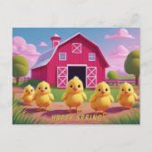 Happy Spring Chicks in Barnyard ポストカード (正面)