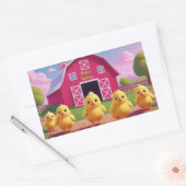 Happy Spring Chicks in Barnyard 長方形シール (封筒)