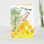 Happy Spring Dove Tree Yellow Wildflowers カード (正面)