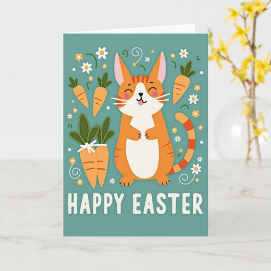 Happy Spring Feline Easter Card カード (黄色い花)