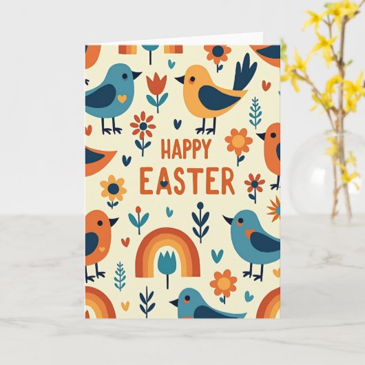 Happy Spring Festive Bird Card カード (黄色い花)