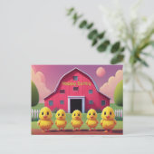 Happy Spring Five Yellow Chicks in Barnyard ポストカード (スタンド正面)