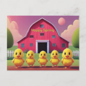 Happy Spring Five Yellow Chicks in Barnyard ポストカード (正面)