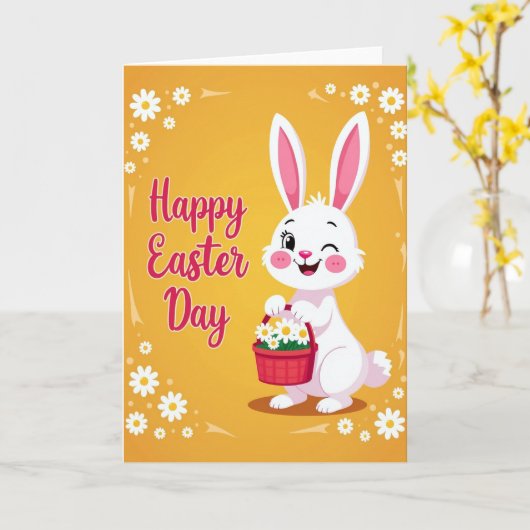 Happy Spring Rabbit Floral Card カード (黄色い花)