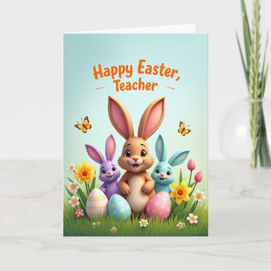 Happy Spring Teacher Rabbit Card カード (正面)